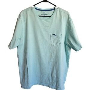 Tommy Bahama Mens T-Shirt‎ Large L Pima Cotton Blue Marlin Pocket Tee